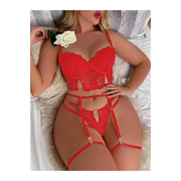 Kırmızı Dantelli Jartiyer Fantezi Seksi Büstiyer Takımı - SSSSSS5880-2248