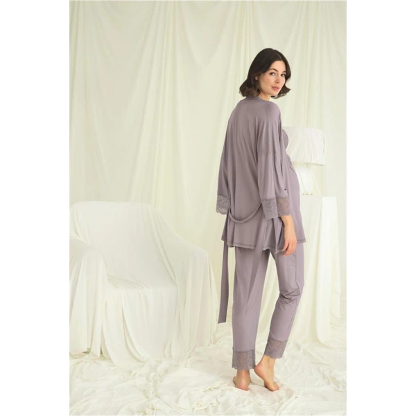 Dantelli Hamile Lohusa 3lü Pijama Takımı - SSSSSS9950-3226