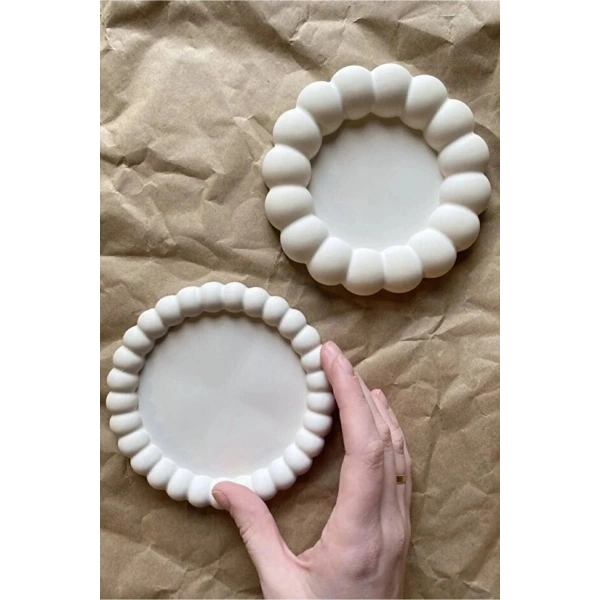 Dekoratif Bubble 2’li Dekoratif Beton Tabak Takı Tabağı Bardak Altlığı