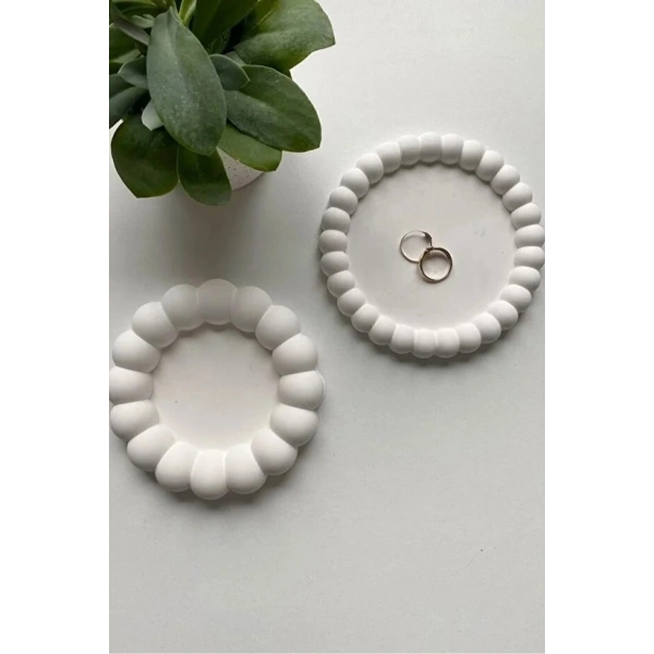 Dekoratif Bubble 2’li Dekoratif Beton Tabak Takı Tabağı Bardak Altlığı