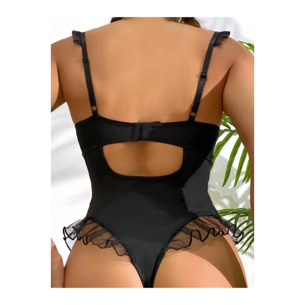 Siyah Tül İşlemeli Fantezi Body - SSSSSS4305-2114