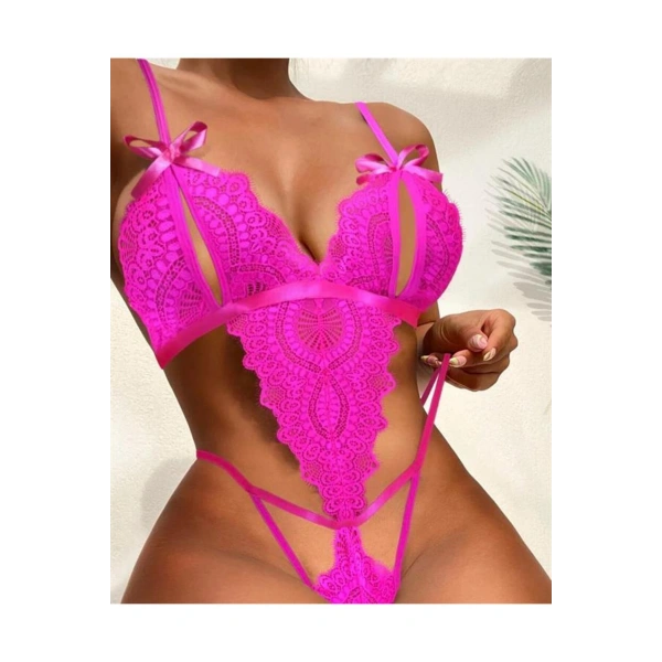Fiyonklu Dantelli Fuşya Fantezi Body - SSSSSS3986-3417