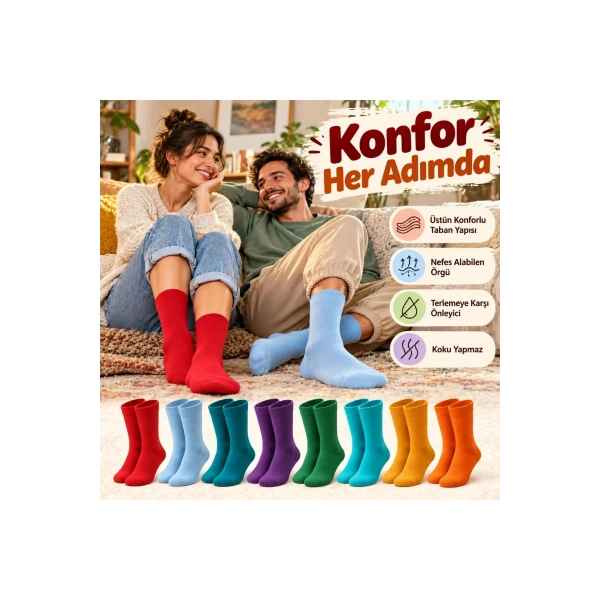 Unisex Renkli Çorap 8li Set Günlük Rahat Esnek Uzun Soket Çorap Canlı Renkler Yumuşak Konforlu Seti