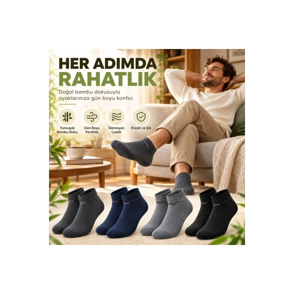 Erkek Bambu Patik Çorap 8li Set Yumuşak Dikişsiz Nefes Alan Sıkmayan Lastikli Günlük Rahat Çorap