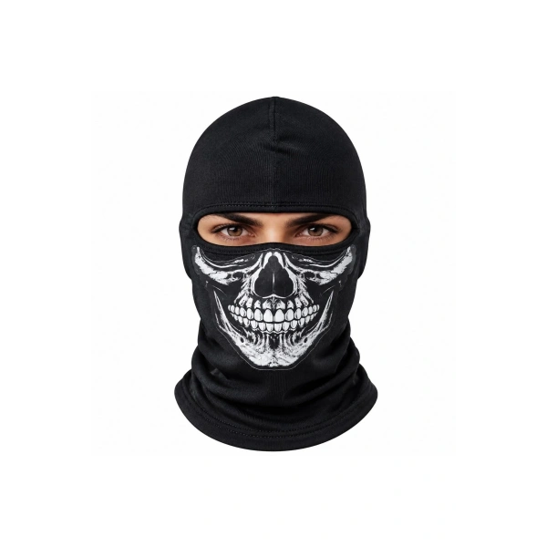 Unisex Kurukafa Desenli Balaklava Kışlık Tam Yüz Maske Nefes Alan Esnek Kask Altı Boyunluk Siyah Set