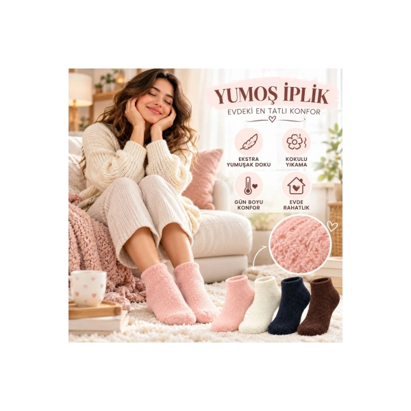 Kadın Yumoş Patik Çorap 8li Set Peluş Sıcak Tutan Kışlık Ev Çorabı Yumuşak Rahat 4 Renk Hediye Seti