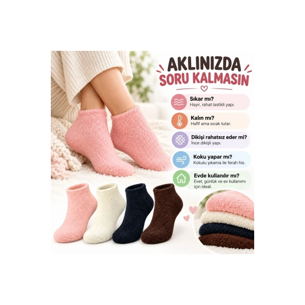 Kadın Yumoş Patik Çorap 8li Set Peluş Sıcak Tutan Kışlık Ev Çorabı Yumuşak Rahat 4 Renk Hediye Seti