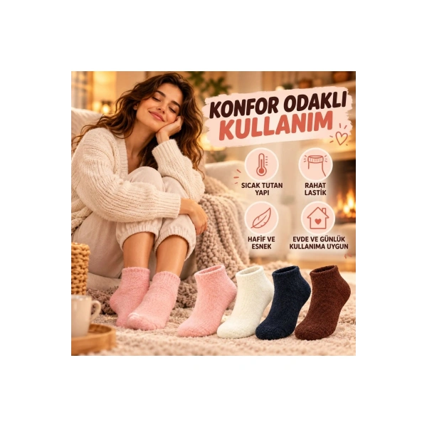 Kadın Yumoş Patik Çorap 8li Set Peluş Sıcak Tutan Kışlık Ev Çorabı Yumuşak Rahat 4 Renk Hediye Seti