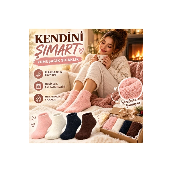 Kadın Yumoş Patik Çorap 8li Set Peluş Sıcak Tutan Kışlık Ev Çorabı Yumuşak Rahat 4 Renk Hediye Seti