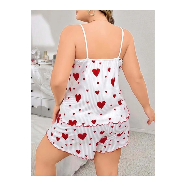 Büyük Beden Kalp Desen Pamuklu Şortlu Pijama Takımı - SSSSSS5876-6858