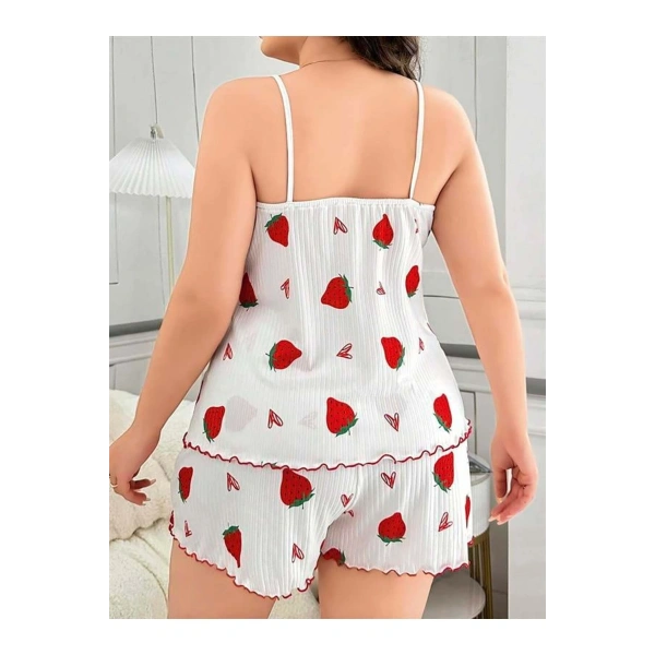 Büyük Beden Çilek Desen Pamuklu Şortlu Pijama Takımı - SSSSSS1970-6864