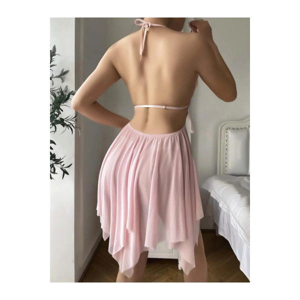 Pembe İşlemeli Tül Fantezi Gecelik - SSSSSS3320-2051