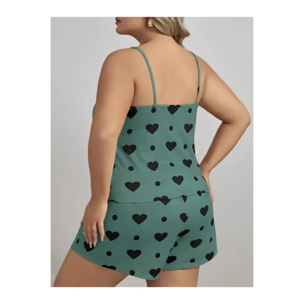 Büyük Beden Yeşil Kalp Desen Pamuklu Şortlu Pijama Takımı - SSSSSS9904-3959