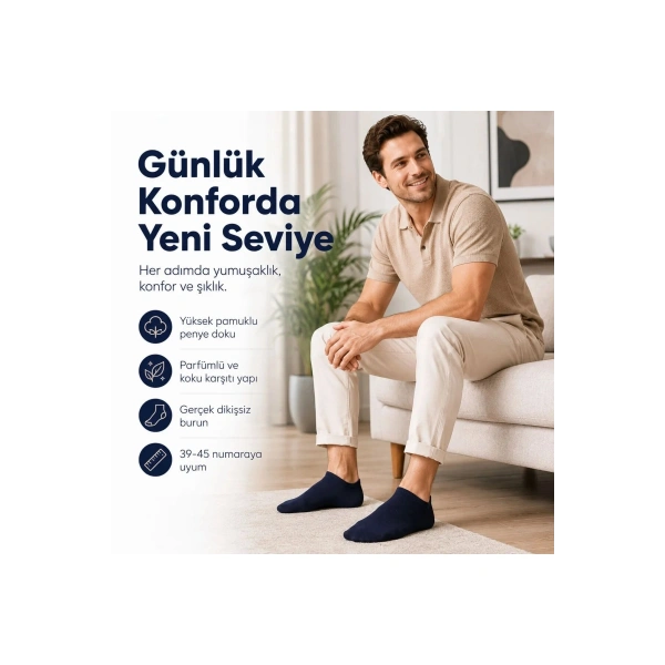 Erkek Patik Çorap 12’li Renk Seçenekleri 39-44 Yüksek Pamuklu Dikişsiz Koku Karşıtı