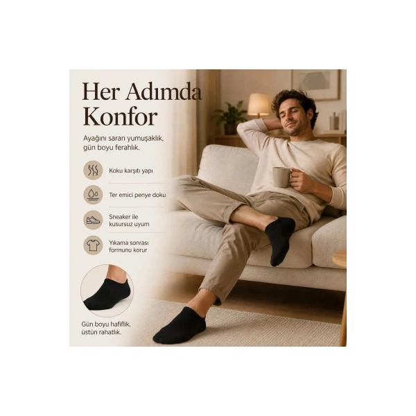 Erkek Patik Çorap 12’li Renk Seçenekleri 39-44 Yüksek Pamuklu Dikişsiz Koku Karşıtı
