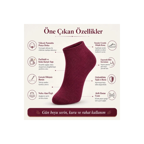 Erkek Pamuklu Patik Çorap 6’lı Paket 39-44 | Dikişsiz Burun, Koku Karşıtı, Nefes Alan Kısa Konç Snea