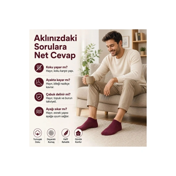 Erkek Pamuklu Patik Çorap 6’lı Paket 39-44 | Dikişsiz Burun, Koku Karşıtı, Nefes Alan Kısa Konç Snea