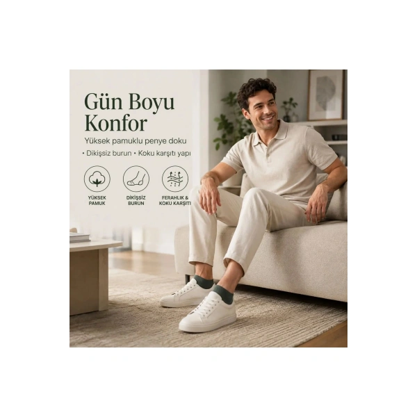Erkek Pamuklu Patik Çorap 12li 39-44 | Dikişsiz Burun, Koku Karşıtı, Nefes Alan Sneaker