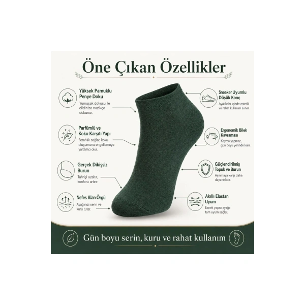 Erkek Pamuklu Patik Çorap 12li 39-44 | Dikişsiz Burun, Koku Karşıtı, Nefes Alan Sneaker