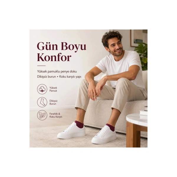 Erkek Pamuklu Patik Çorap 12li 39-44 | Dikişsiz Burun, Koku Karşıtı, Nefes Alan Sneaker