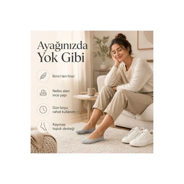 Kadın Görünmez Sneaker Babet Çorap 6lı | Geri Dönüşüm İplikli, Nefes Alan, Siyah Beyaz Gri