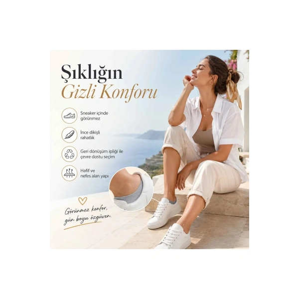 Kadın Görünmez Sneaker Babet Çorap 6lı | Geri Dönüşüm İplikli, Nefes Alan, Siyah Beyaz Gri