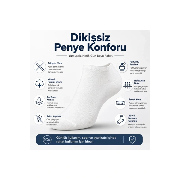 Erkek Patik Çorap 6’lı Siyah Beyaz Lacivert 39-44 Yüksek Pamuklu Dikişsiz Koku Karşıtı
