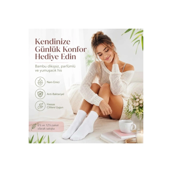 Kadın Bambu Uzun Çorap 6’lı Paket, Dikişsiz Burunlu Yumuşak Dokulu Siyah Beyaz Gri