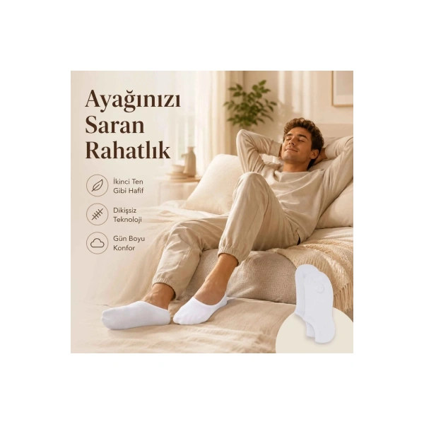 Erkek Bambu 6’lı Dikişsiz Babet Çorap Siyah Beyaz Gri Görünmez Sneaker Çorap Nefes Alan Yumuşak