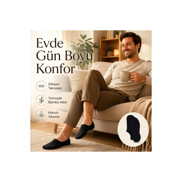 Erkek Bambu 6’lı Dikişsiz Babet Çorap Siyah Beyaz Gri Görünmez Sneaker Çorap Nefes Alan Yumuşak
