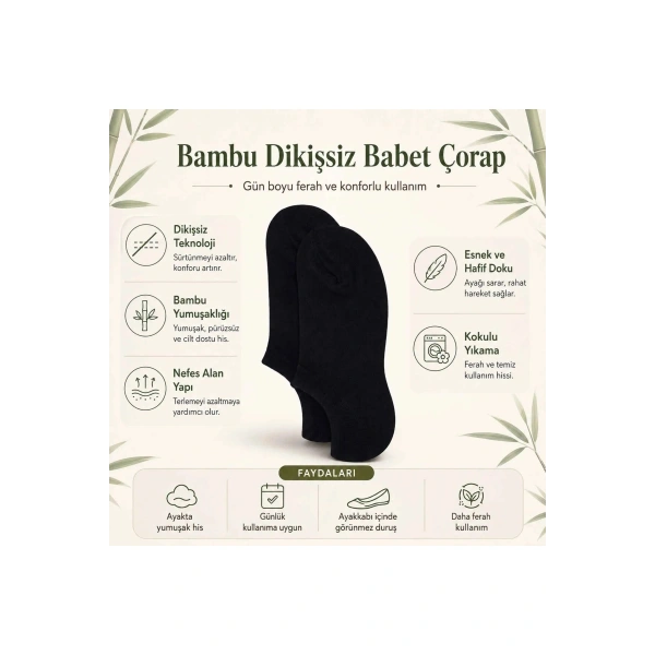 Erkek Bambu 6’lı Dikişsiz Babet Çorap Siyah Beyaz Gri Görünmez Sneaker Çorap Nefes Alan Yumuşak
