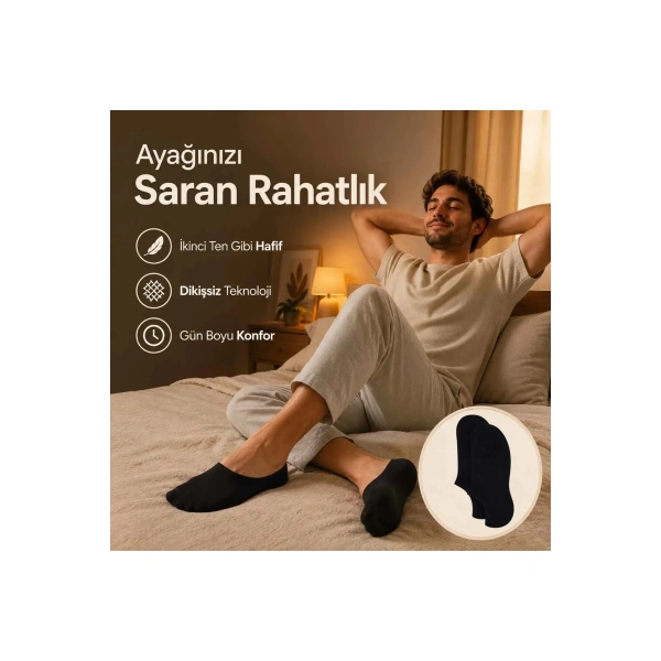 Erkek Bambu 6’lı Dikişsiz Babet Çorap Siyah Beyaz Gri Görünmez Sneaker Çorap Nefes Alan Yumuşak