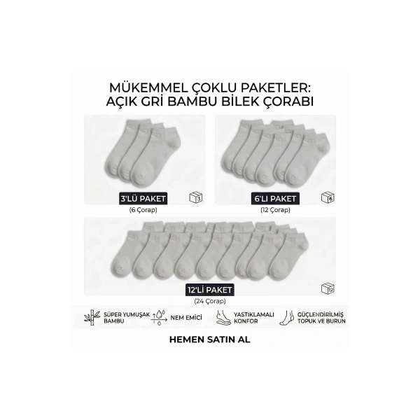 Erkek Bambu Patik Çorap 6lı | Nefes Alan Nem Emici Yumuşak, Siyah Beyaz Gri Günlük Spor