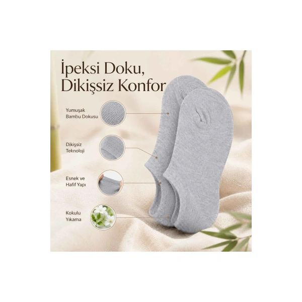Erkek Bambu 12’li Dikişsiz Babet Çorap Siyah Beyaz Gri Görünmez Sneaker Çorap Nefes Alan Yumuşak