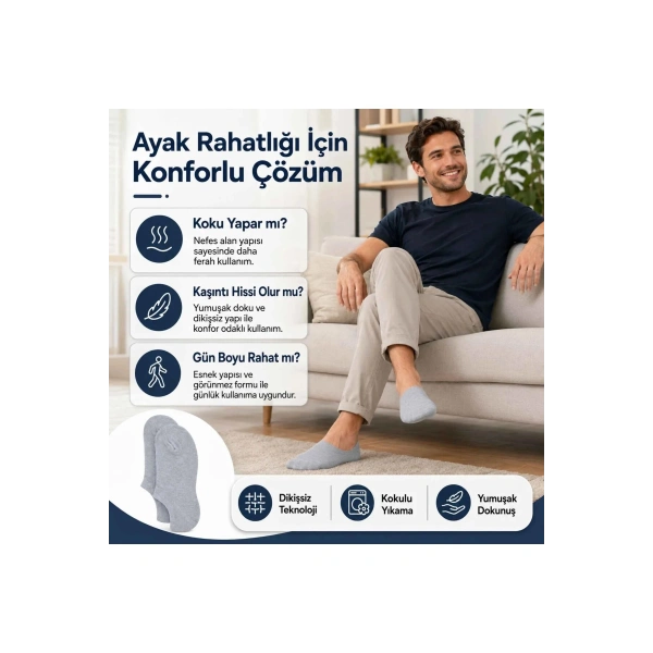 Erkek Bambu 12’li Dikişsiz Babet Çorap Siyah Beyaz Gri Görünmez Sneaker Çorap Nefes Alan Yumuşak