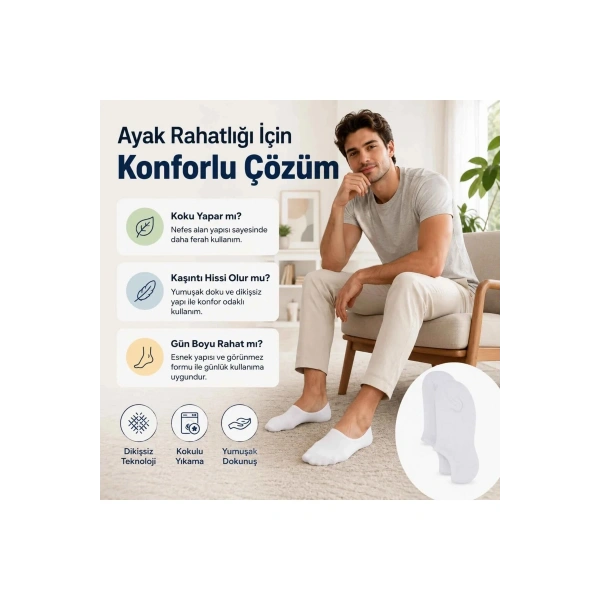 Erkek Bambu 12’li Dikişsiz Babet Çorap Siyah Beyaz Gri Görünmez Sneaker Çorap Nefes Alan Yumuşak