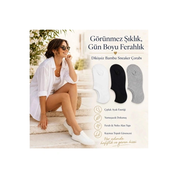 Erkek Bambu 12’li Dikişsiz Babet Çorap Siyah Beyaz Gri Görünmez Sneaker Çorap Nefes Alan Yumuşak