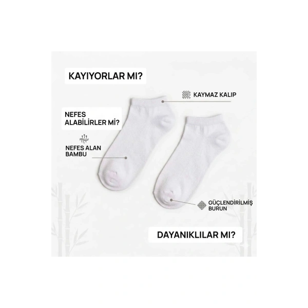 Kadın Bambu Patik Çorap 12li | Nefes Alan Nem Emici Yumuşak, Siyah Beyaz Gri