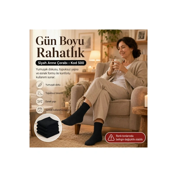 Kadın 70 Denye Kalın Anne Çorabı 12li | Dizaltı Topuksuz Esnek, Ten Siyah Bronz Vizon