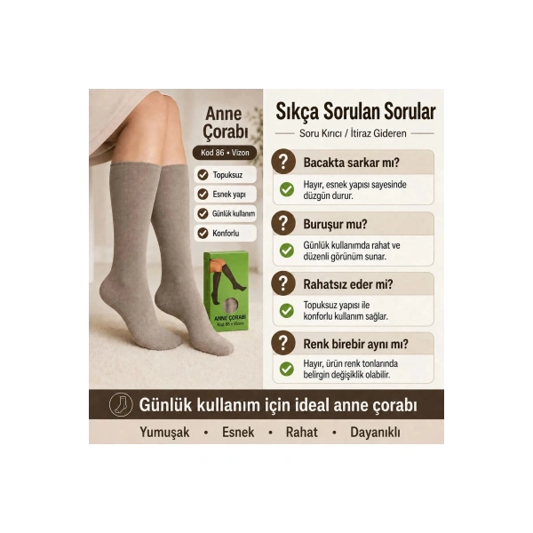 Kadın 70 Denye Kalın Anne Çorabı 12li | Dizaltı Topuksuz Esnek, Ten Siyah Bronz Vizon