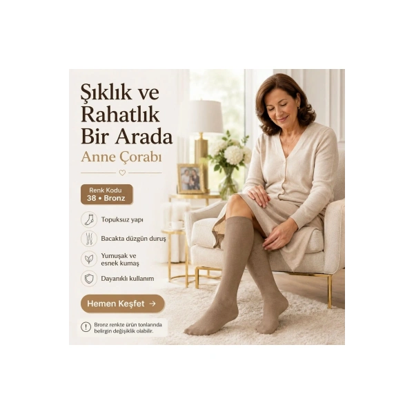 Kadın 70 Denye Kalın Anne Çorabı 12li | Dizaltı Topuksuz Esnek, Ten Siyah Bronz Vizon