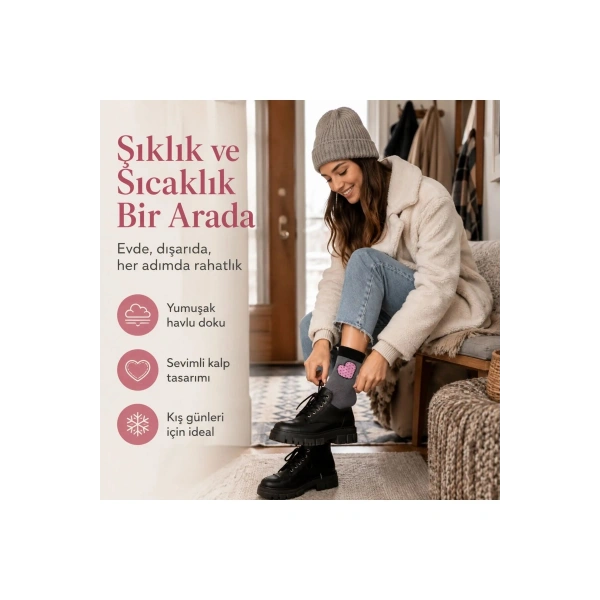 6’lı Kadın Kışlık Havlu Çorap Sıcak Tutan Karışık Desenli Yumuşak Çoklu Çorap Seti