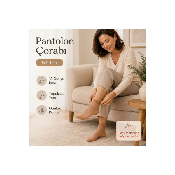 Kadın Pantolon Çorabı 6 Çift Siyah ve Ten İnce Topuksuz Günlük Rahat Bilek Çorabı