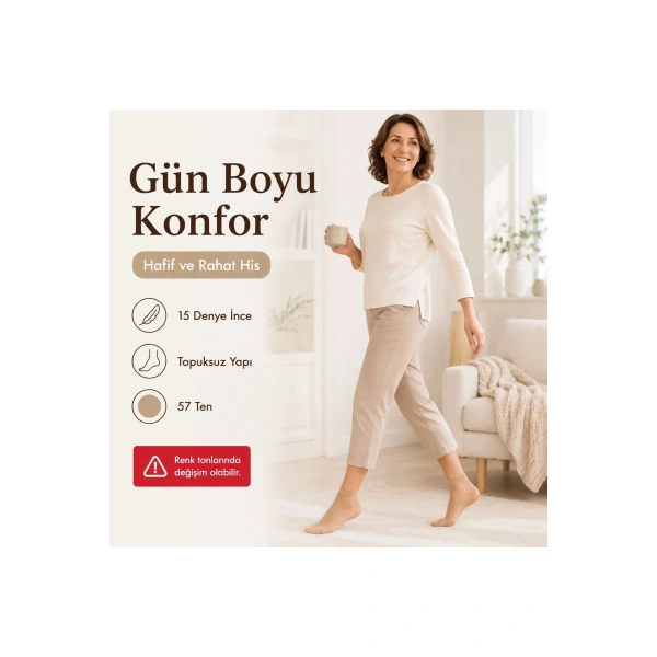 Kadın Pantolon Çorabı 6 Çift Siyah ve Ten İnce Topuksuz Günlük Rahat Bilek Çorabı