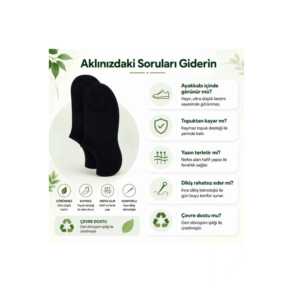 Kadın Görünmez Sneaker Babet Çorap 12li | Geri Dönüşüm İplikli, Nefes Alan, Siyah Beyaz Gri