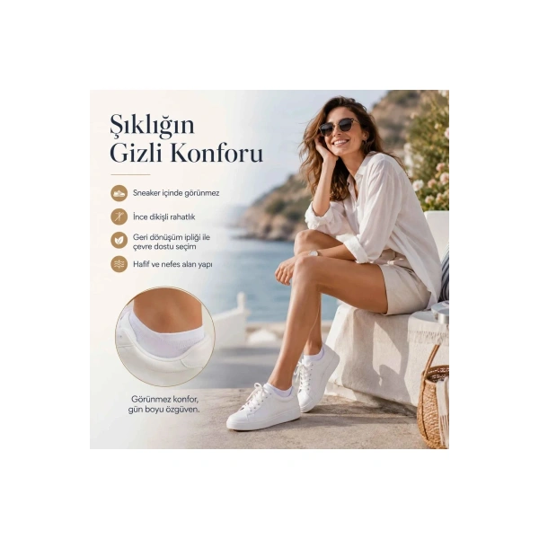 Kadın Görünmez Sneaker Babet Çorap 12li | Geri Dönüşüm İplikli, Nefes Alan, Siyah Beyaz Gri