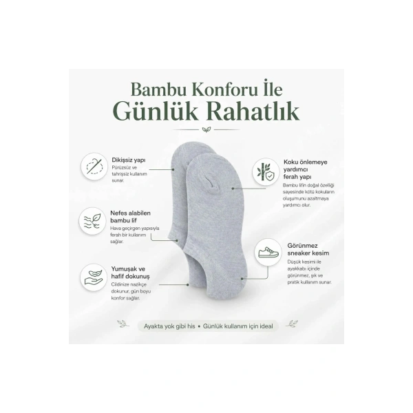 Kadın Bambu 12’li Dikişsiz Babet Çorap Siyah Beyaz Gri Görünmez Sneaker Çorap Nefes Alan Yumuşak