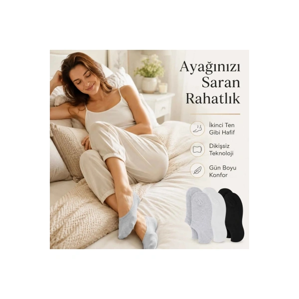 Kadın Bambu 12’li Dikişsiz Babet Çorap Siyah Beyaz Gri Görünmez Sneaker Çorap Nefes Alan Yumuşak