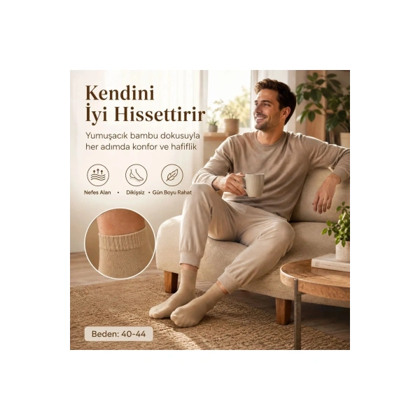 Erkek Kısa Konç 6’lı Bambu Çorap 39-44 Dikişsiz Burun Nefes Alan Yumuşak Günlük Patik Çorap