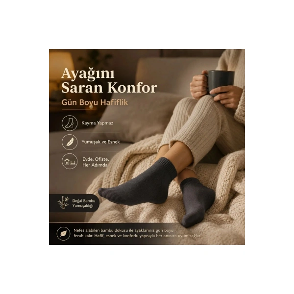 Erkek Kısa Konç 6’lı Bambu Çorap 39-44 Dikişsiz Burun Nefes Alan Yumuşak Günlük Patik Çorap
